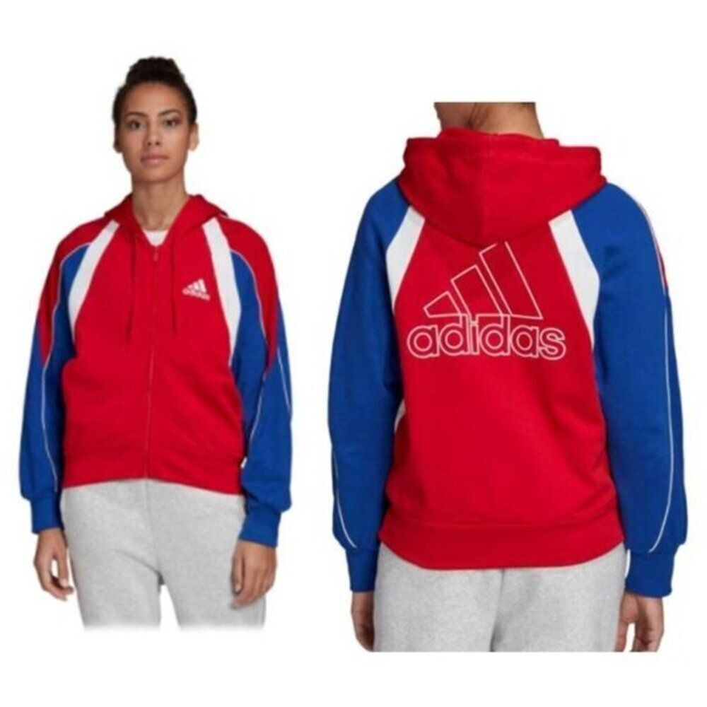 Adidas Women's Performance Logo‎ Cotton Hoodie Varsity Jacket Sports Red $99